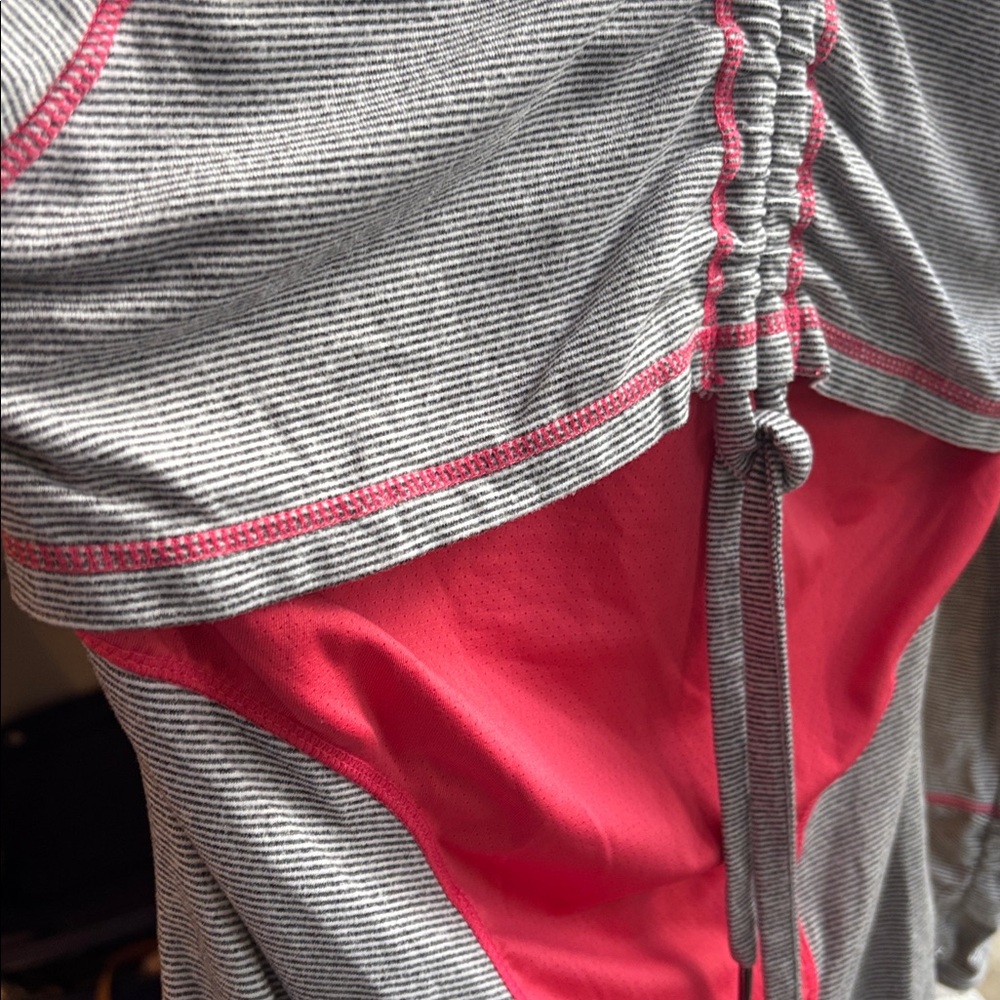 Kyodan Gray striped L coral pink Long Sleeve shirt orange Top running Grey Large